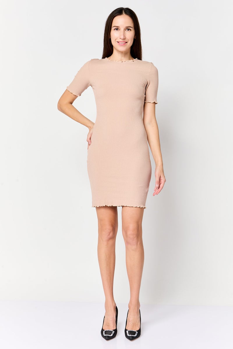 NA-KD Women Textured Mini Dress, Beige - Image 4